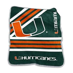 Logo Brands NCAA Miami Hurricanes Raschel Throw Blanket - Super Plush Comfort, Sublimated Logo, Machine Washable