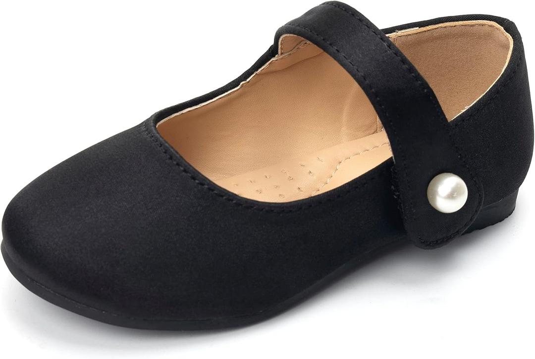 FUNKYMONKEY Toddler/Little Girl Mary Jane Dress Shoes Casual Slip on Ballet Flat (11 Little Kid, Black Stain)