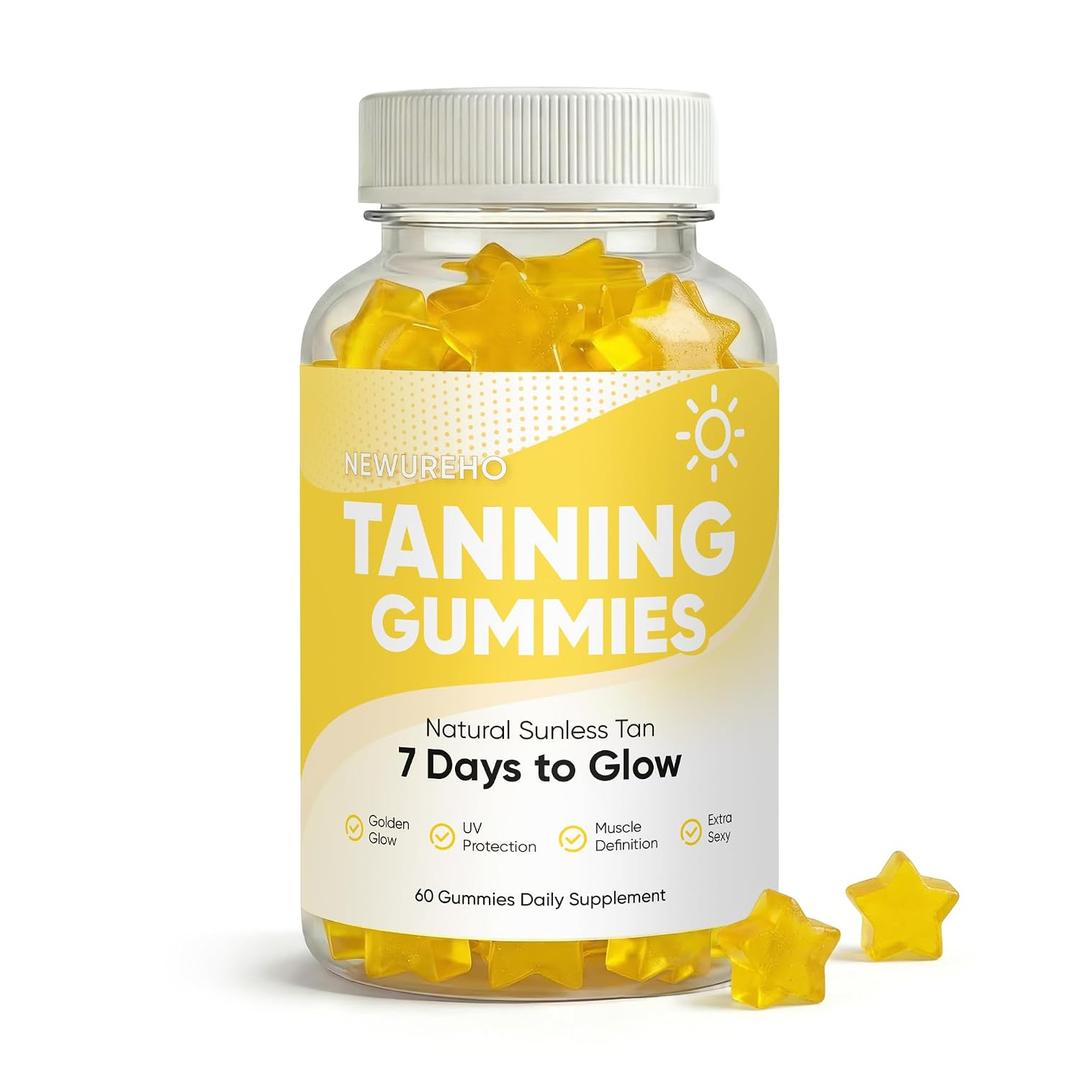 Tanning Gummies, Natural Sunless Tan in 7 Days with Astaxanthin, Beta-Carotene & Mango Extract, Supports Melanin Production, Vegan & Sugar-Free, 60 Gummies BB 03/18/2028