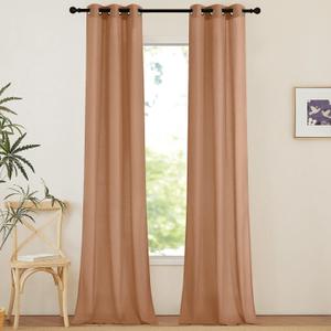 NICETOWN Linen Curtains 96 inches Long for Living Room, Grommet Semi Sheer Drapes Linen Weave Window Treatments Privacy Added with Light Filtering for Bedroom, Burnt Orange, W34 x L96, 2 Panels