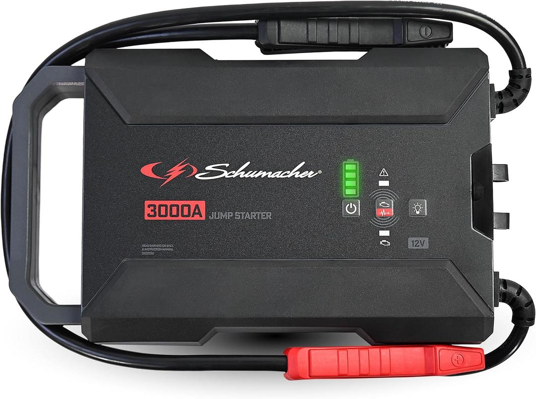 Schumacher Electric 3000A Lithium Car Battery Jump Starter and Portable Power Pack/Jump Box, 3-in-1 Solution, 2.4A USB Charging, for 12V Power Sport, Automotive, and Marine Batteries, SL1653