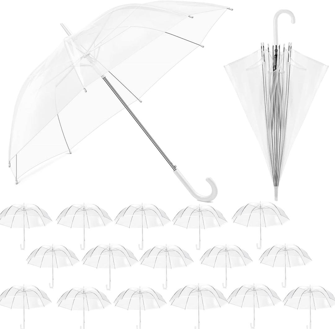 18 Pack Clear Wedding Umbrellas Bulk 36" Transparent Bubble Umbrellas, Auto Open & Windproof with J-Hook Handle Waterproof Canopy for Bride, Groom, Photography, Golf, Outdoor Events