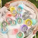56 Set Wooden Easter Eggs Filler Tokens Wood Reward Tokens Bulk Easter Egg Hunt Token Basket Stuffer Gift for Adult with 56-color Plastic Eggshell for Basket Stuffers Family Spring Party