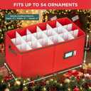 Christmas Ornament Storage Container with Dividers - Box Stores Up to 54 Ornaments, Zippered, Convenient, Adjustable, Large Organizer Bin to Protect Holiday Dcor, Fits Most Standard Size, Red