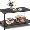 SUNNYPARK Outdoor Rattan Coffee Table 36 All-Weather Wicker Patio Side Tables with Glass Top and Storage Shelf Furniture for Living Room Balcony Backyard Poolside (Brown)