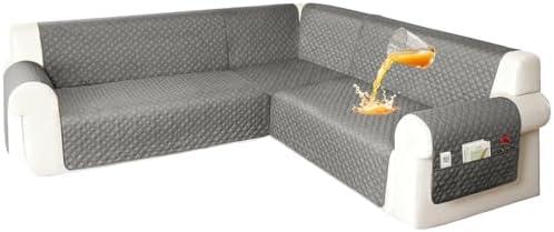 HYZOTEX Waterproof Corner Sectional Couch Cover for Dogs L Shape Modular Sectional Sofa Cover Oversized U Shaped Sofa Slipcovers Soft Fabric Furniture Protector Washable (XX-Large, Silvery Grey)