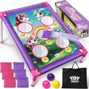 TOY Life Bean Bag Toss Game, Carnival Party Games, Cornhole Set for Kids Outdoor Games, Outside Toys for Kids Ages 4-8, Yard Outdoor Toys for Toddlers 3-5, Gifts for 3 4 5 6 7 Year Old Girls & Boys (Purple & Pink Unicorn)