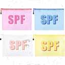 Aileam 4PCS SPF Makeup Bag Clear Zippered SPF Bag Cosmetic Pouch Waterproof Travel Toiletry Organizer for Women Varsity Letter Patch Beach Pool Essentials