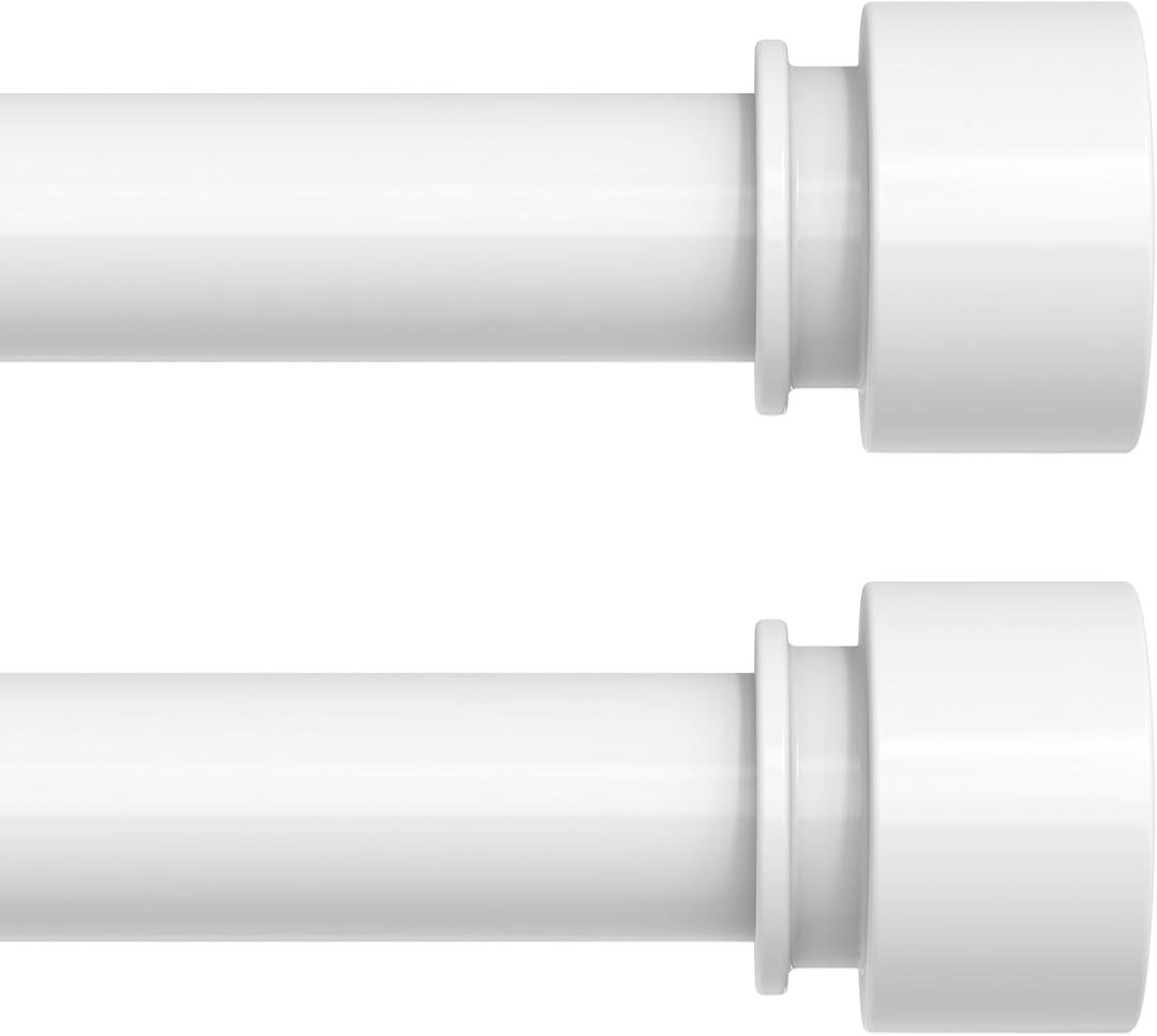 2 Pack Curtain Rod 30-60 Inch, White 1 Inch Adjustable Heavy Duty Curtain Rod for Windows, Modern Window Treatment Rods, Single Side Telescopic Splicing Drapery Rods, Easy Installation