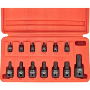 NEIKO 10281B Impact Torx Bit Socket Set, 1/4", 3/8" and 1/2" Drive, 6 Point Star Sockets, Heavy Duty Impact Grade Cr-Mo, T10 to T60 High Impact, Professional Grade Auto & Motorcycle Mechanic Socket