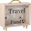 Vesici Travel Fund Box Vacation Decorative Savings Box Suitcase Wooden Money Coin Bank for Adults Vacation Wedding, 8 x 7.3 x 2.8 Inch(Travel Fund)