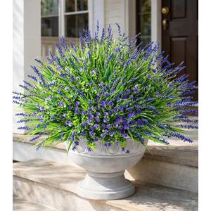 HyeFlora 20 Bundles Artificial Fake Outdoor Plants Flowers for Spring Decoration, UV Resistant Realistic Purple Plastic Flowers Faux Plant Monkey Grass for Planter Home Garden Porch Patio Window Box