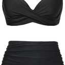 Aqua Eve Women Underwire Bikini Set - High Waisted Two Piece Swimsuit Tummy Control Bathing Suit 2025 Push Up Swimwear (XXL, Black)