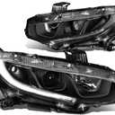 PM PERFORMOTOR Pair Chrome Housing LED DRL Headlight Compatible with 16-18 Honda Civic, Chrome Housing Clear Conrner, PMHL-HCIV-1618-OH-CC