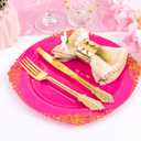 125PCS Hot Pink Plastic Plates - Pink Disposable Plate - Elegant Party Plates with Gold Plastic Silverware Sets for 25 Guests for Wedding & Birthday Party & Baby Shower