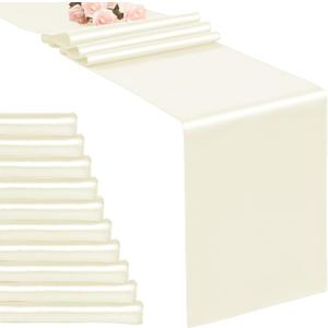 10-Pack Ivory 12 x 108 inches Long Premium Satin Table Runner for Wedding, Decorations for Birthday Parties, Banquets, Graduations, Engagements, Table Runners fit Rectange and Round Table