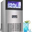 Commercial Ice Maker Machine 120LBS/Day, Undercounter Ice Makers 40Lbs Storage Bin and 45 Ice Trays, Outdoor Ice Maker Brushed Metal with Water Line, Ice Scoop, for Home, Bar, Party