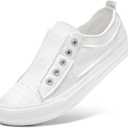 STQ Slip On Shoes Women Casual Canvas Sneakers, 9, White