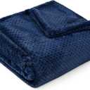 PAVILIA Navy Blue Throw Blanket for Couch, Twin Bed, Soft Fleece Throws for Sofa Chair, Fuzzy Waffle Textured Blanket, Cozy Warm Lightweight All Season Blanket Throw, 60 x 80 Inches - Twin, Navy Blue