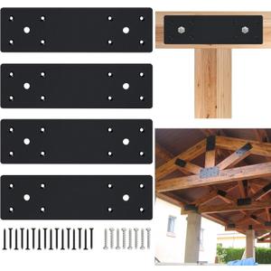 Pergola Flat Brackets 10" x 3",I-Shape Straight Joining Brackets for 4 x 4 or 6 x 6 Lumber,Heavy Duty Mending Plate for Gazebo,Porch,Truss Framing,Log Cabins - 4Pack