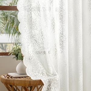 MIULEE Vintage Lace Curtains 96 Inches Long 2 Panels, Victorian Decorative Floral Scalloped Semi Sheer Curtains Pretty Light Filtering Rod Pocket Panels for Bedroom Living Room, 52" W x 96" L, White