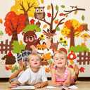 Cinrobiye Fall Animal Window Clings, Thanksgiving Woodland Animals Window Classrooms Door Stickers Autumn Gel Decals for Harvest Preschool Kindergarten Elementary Wall Glass Blackboard Decor, 9 Sheets