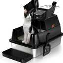 Stainless Steel Cat Litter Box with Lid, 180 Flip-Top XL Extra Large Enclosed Litter Box, Covered Metal High Sided Litter Pan with Steps & Scoop, Easy Cleaning, Odor Control,Non-Sticky-Black