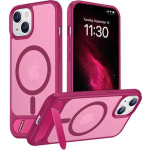 Temdan Magnetic Compatible with iPhone 14 Case/iPhone 13 Case,[Built-in Invisible Kickstand][Compatible with MagSafe][Military Grade Shockproof] Slim Translucent Matte Phone Case for iPhone 14/13 6.1" (Plum Red)
