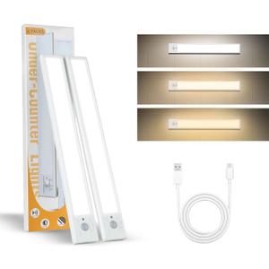 Under Cabinet Lights 2 Pack 12 inch Rechargeable Battery Operated Motion Sensor Light Indoor USB Charging Closet Lights Battery Operated with 3 Color Temps for Kitchen, Stairs, Home