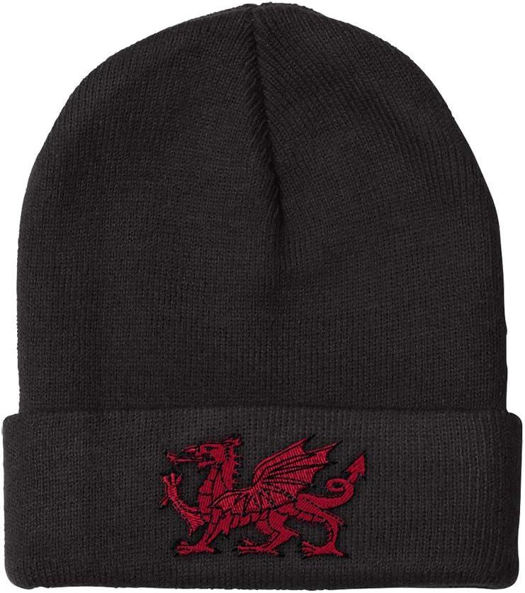 Beanies for Men Wales Flag Dragon Seal Embroidery Europe Winter Hats for Women Acrylic Skull Cap 1 Size (Black Design Only)