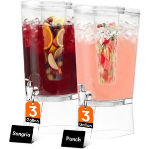 Lifewit 3 Gallon Drink Dispenser for Parties, Large Plastic Beverage Container with Fruit Infuser & Leak-Proof Spigot, BPA Free Water Pitcher for Juice/Tea/Lemonade - Ideal for Bar & Outdoor, 2 Pcs