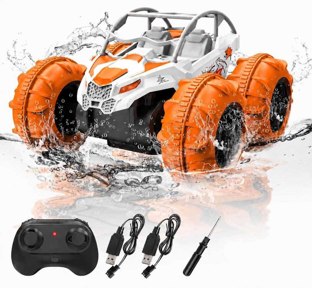 Remote Control Car, 1:18 Fast Amphibious RC Cars, All Terrain Off-Road Monster Truck Toys, 2.4Ghz Waterproof Cyber RC Trucks Pool Water Toys, Gifts for Birthday Christmas (White)