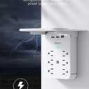 Wall Outlet Extender with Surge Protector, 6 AC Outlets, Shelf, 2 USB & USB C Charging Ports - Home & Dorm Plug Expander