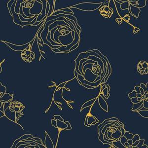 Safiyya 393"x17.3" Peel and Stick Wallpaper Gold and Blue Contact Paper Floral Wallpaper Self Adhesive Removable Wallpaper for Bedroom Covering Vinyl Rolls
