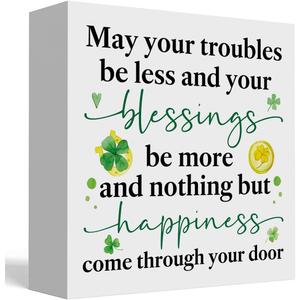 St Patricks Day Decor Irish Blessing Decorations Rustic Shamrock Wood Sign Home Tabletop Shelf Desk Decor May Your Troubles Be Less St Patrick's Day Decorations 5 X 5 Inches