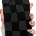 KANGHAR Compatible with iPhone 14 Case, Silicone Checkered Cute Pattern, Camera Protection Soft Slim Phone Case for Girls Women -Black