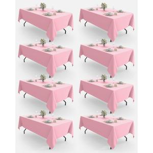 Pureegg Rectangle Table Cloth 60" x 84"  8 Packs, Durable Polyester Tablecloth Offers Reusable & Washable Protection, Ideal for Outdoor Party, Picnic, Wedding, Banquet and Birthday, Pink