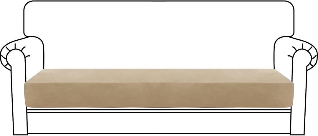 MAXIJIN Velvet Stretch Couch Cushion Covers Soft Sofa Cushion Cover Replacement Sofa Seat Cushion Slipcovers Furniture Protector with Elastic Bottom (1 Piece Sofa Cushion Cover, Camel)