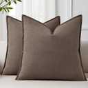 decorUhome Fall Brown Linen Throw Pillow Covers 16x16 Set of 2 | Decorative Soft Cozy Modern Farmhouse Boho Accent Pillow Cases with Flange Edges for Couch Bed Sofa Living Room Home Decor
