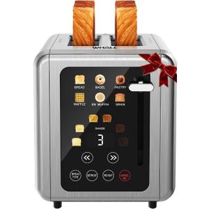WHALL Touch Screen Toaster 2 Slice, Stainless Steel Digital Timer Toasters with Sound Function, Smart Extra Wide Slots Toaster with Bagel, Cancel, Defrost (silver)