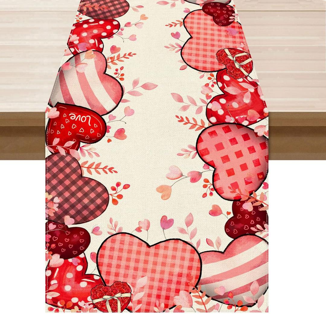 XCHI Love Hearts Valentine's Day Table Runner Table Decoration for Party Home Kitchen Dining Holiday Decor 13x120 Inch