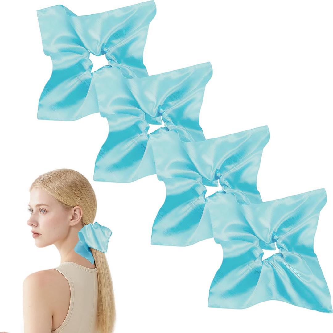 4 Pcs Satin Silk Scrunchies Soft Hair Ties Fashion Hair Bands - No Crease All Hair Types and Textures for Day or Night (Baby blue)