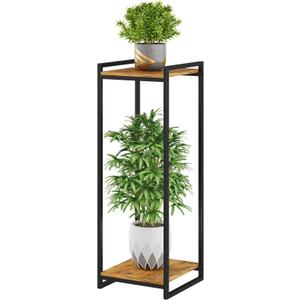 yeavs 2Tier Plant Stand Indoor, 34" Tall Modern Plant Shelf Corner Flower Pot Holder Organizer for Living Room Balcony Garden, Rustic Brown
