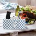 Blue Checkered Classroom Pen Pencil Holder Organizer for Desk Accessories, Trendy Preppy Long Live Play Time Wooden Box Sign Desk Decor for Kids Boys Room Bedroom Playroom Decoration