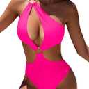 Hilinker Womens Cut Out Sexy One Piece Swimsuit Monokini One Shoulder Tummy Control Bathing Suits (Medium, Pink)