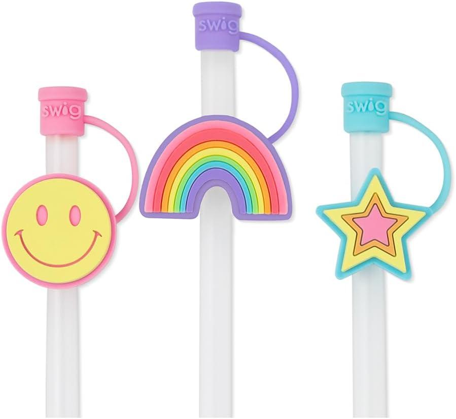 Swig Straw Toppers Set, 3 Reusable Straws with 3 Silicone Straw Covers, Cover Cap with Customizable Length, Compatible with 40oz Tumblers, Tumbler Accessories (Oh Happy Day)