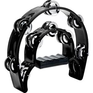 Musfunny Tambourine Double Row Metal Jingles Hand Held Percussion Half-Moon Tambourines Musical Instrument Gifts for Kids, Adults, Party - Black