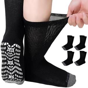 CaiDieNu Non Slip Diabetic Socks: 3 Pairs Non Binding Hospital Socks for Men Women with Grips Elderly Edema 9-15