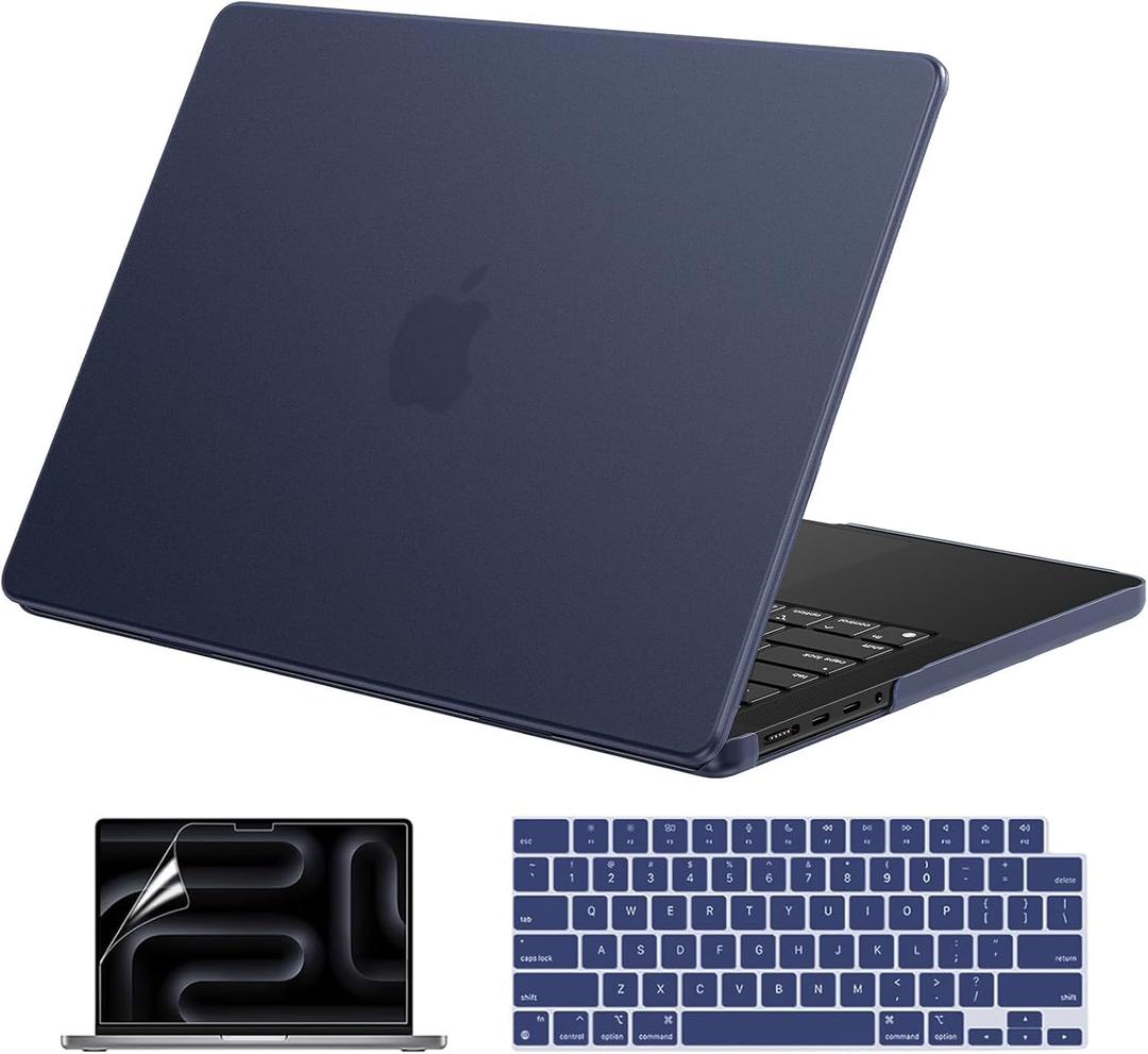 EooCoo Case Compatible with MacBook Pro 14 inch M5 2026-2021 M4 M3 M2 M1 Pro/Max Chip, Official Color-Matched Armor, Frosted Hard Shell Case with Keyboard Cover, Screen Protector - Matte Midnight Blue