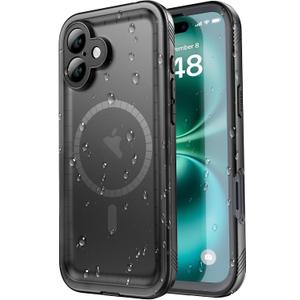SPORTLINK for iPhone 16 Waterproof Case - Shockproof Dustproof Case with Built-in Clear Screen Protector, Full Body Heavy Duty Sealed Protective Cover for i Phone 16 6.1" Mag/Black